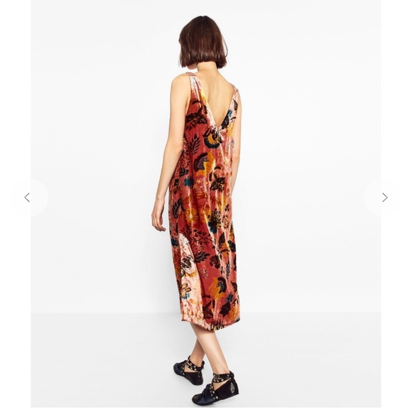 ZARA Floral Velvet Printed Sleeveless Midi Slit Dress size small - Picture 9 of 16
